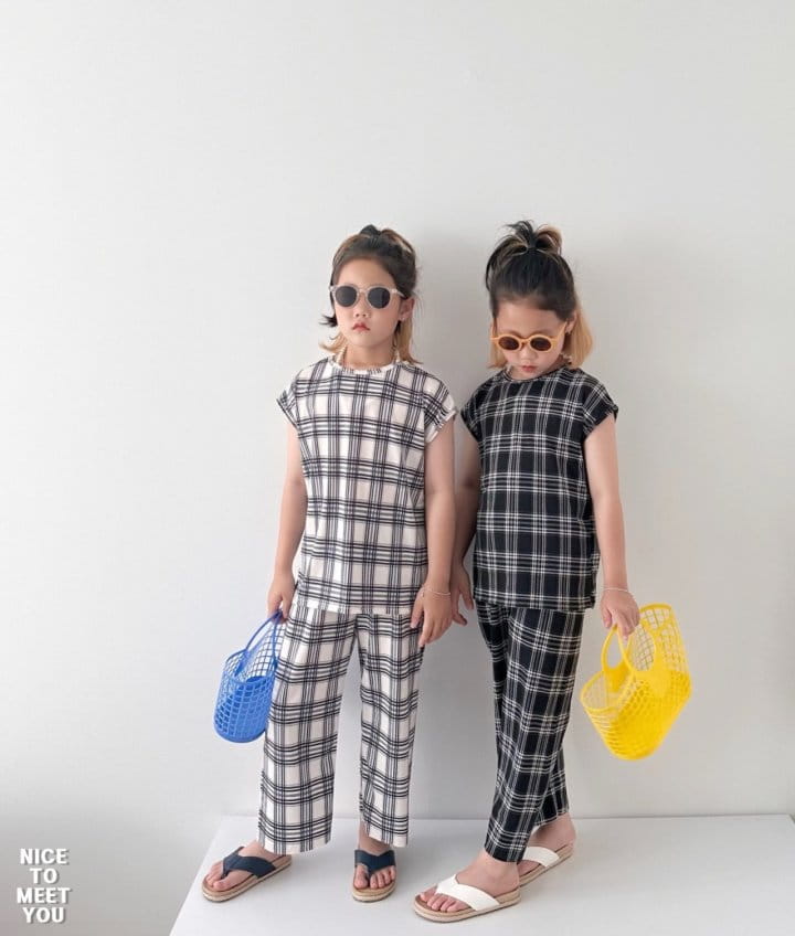 Nice To Meet You - Korean Children Fashion - #childofig - Check Ice Top Bottom Set - 7
