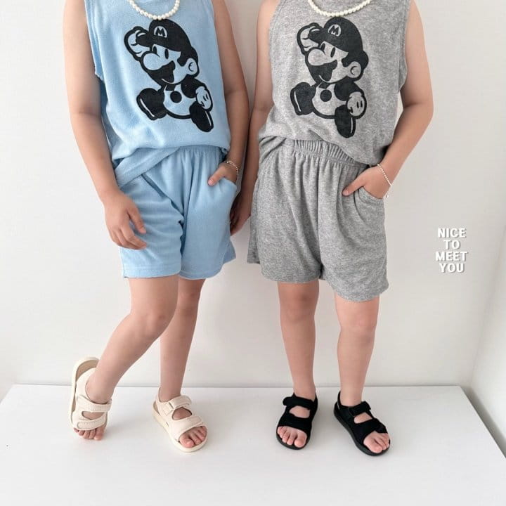 Nice To Meet You - Korean Children Fashion - #kidsshorts - Terry Mario Top Bottom Set