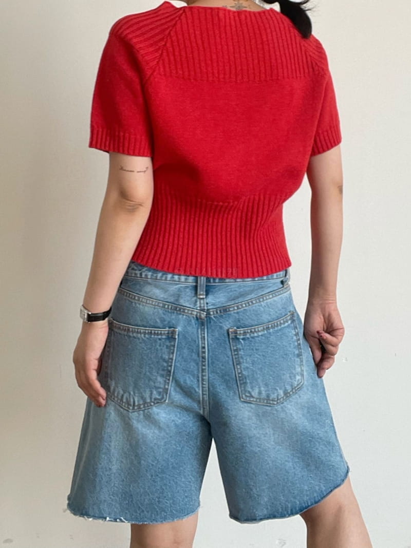 Oli Seoul - Korean Women Fashion - #momslook - Red Anna Slit Knit Tee - 9