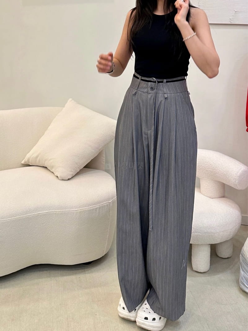 Pablored - Korean Women Fashion - #pursuepretty - Belted Stripes Pants - 5