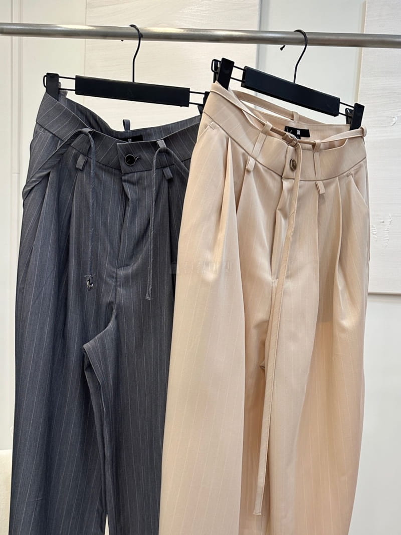 Pablored - Korean Women Fashion - #shopsmall - Belted Stripes Pants - 8