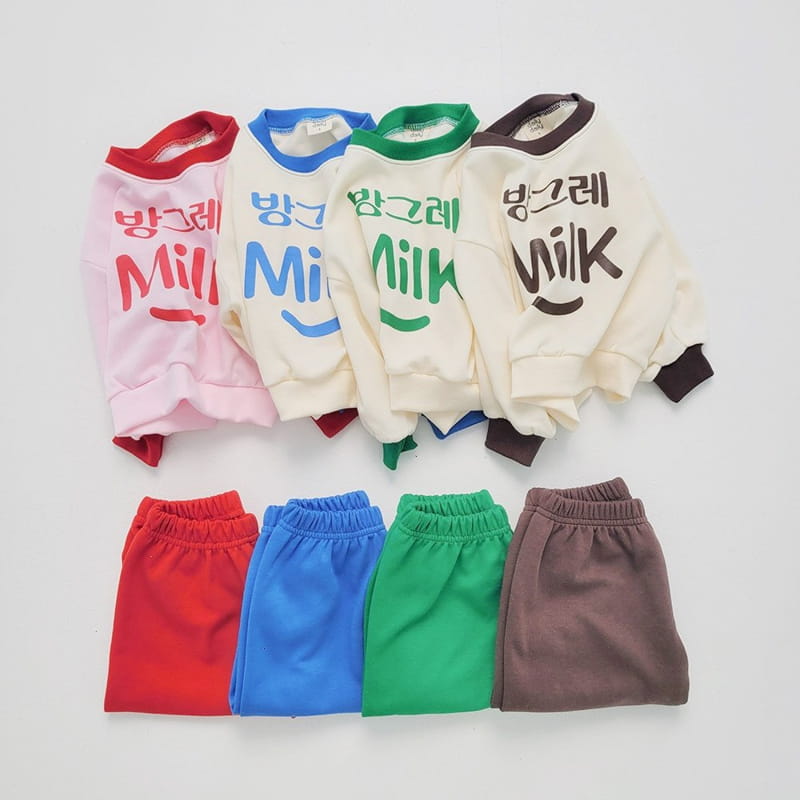 Daily Daily - Korean Children Fashion - #Kfashion4kids - Smile Milk Top Bottom Set - 9
