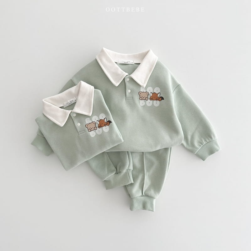 Oott Bebe - Korean Children Fashion - #Kfashion4kids - Bbu Bbu Collar Top Bottom Set - 2