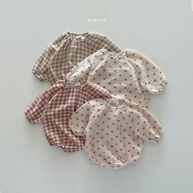 Bonito - Korean Baby Fashion - #babyoutfit - Series Check Heart Bodysuit