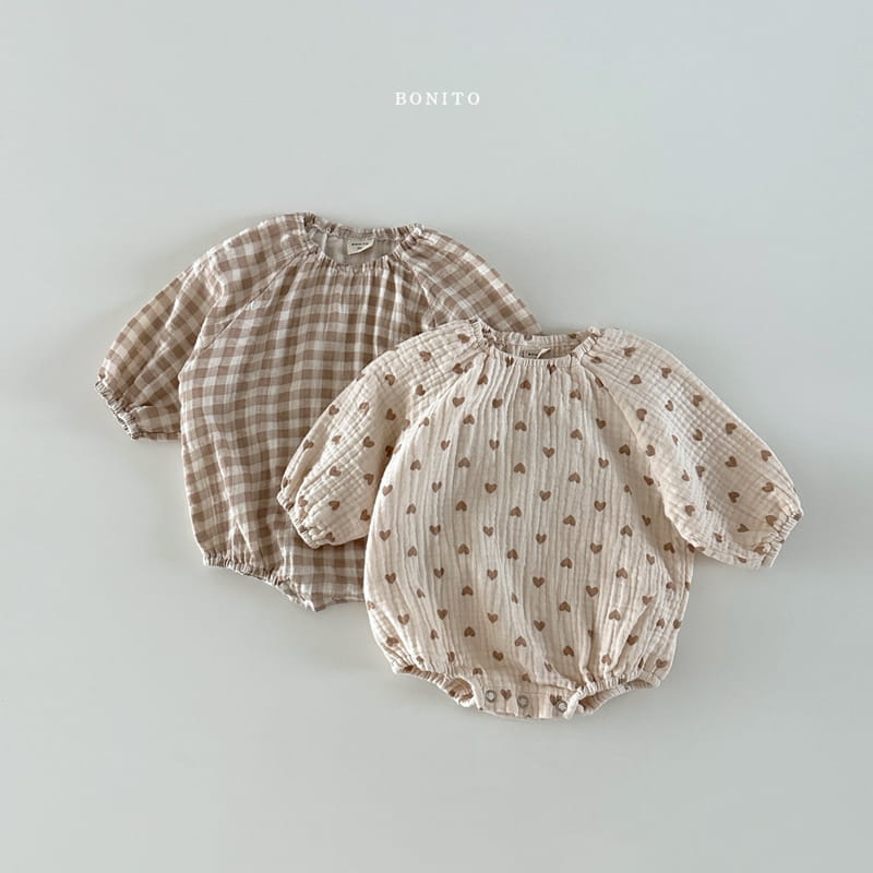 Bonito - Korean Baby Fashion - #onlinebabyboutique - Series Check Heart Bodysuit - 3