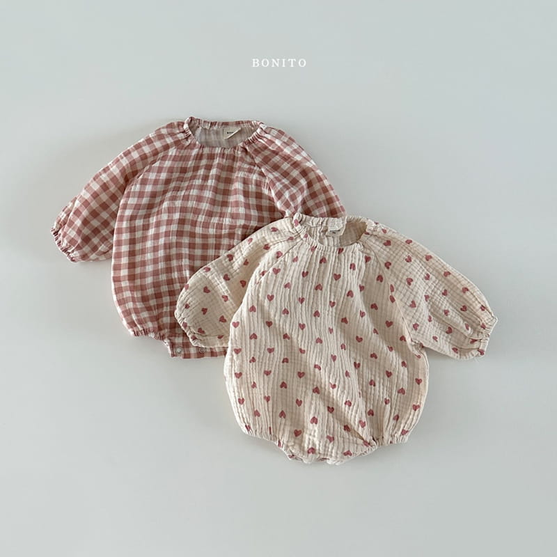 Bonito - Korean Baby Fashion - #onlinebabyboutique - Series Check Heart Bodysuit - 4