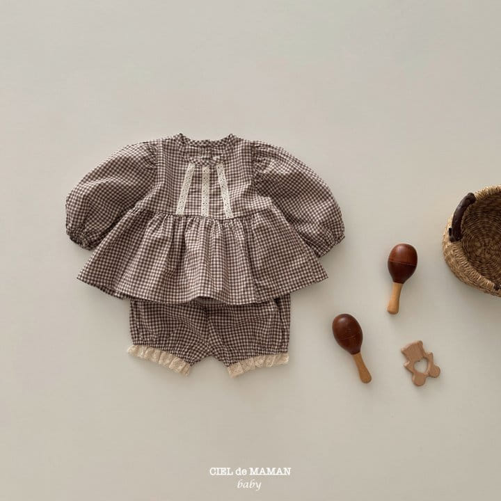 Ciel De Maman - Korean Baby Fashion - #babyboutique - Check Frill Blouse Set - 2