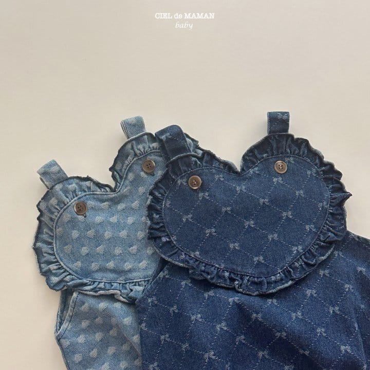 Ciel De Maman - Korean Baby Fashion - #babyboutique - Heart Denim Bodysuit Ribbon - 2