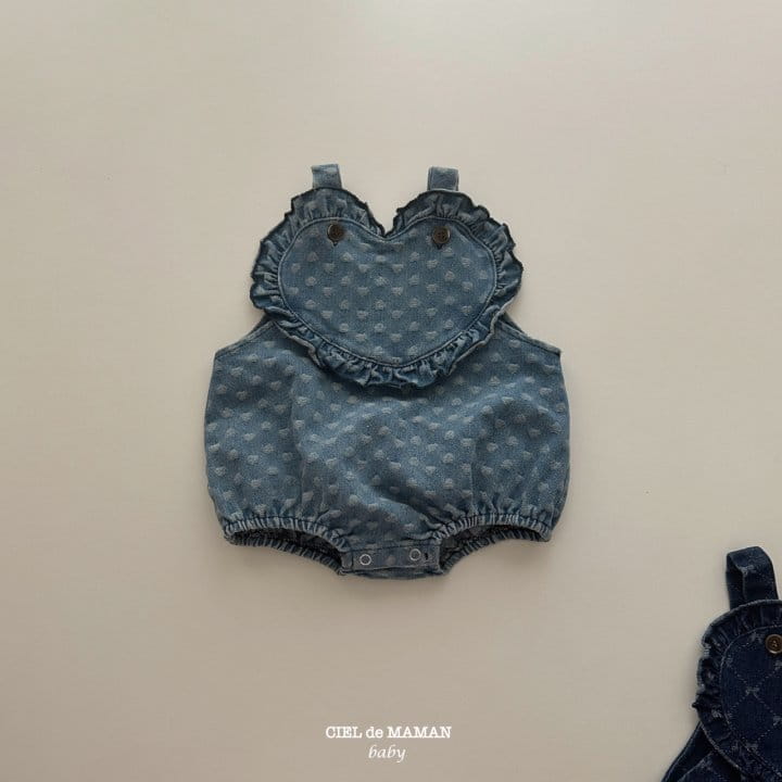 Ciel De Maman - Korean Baby Fashion - #babyfever - Heart Denim Bodysuit Ribbon - 6