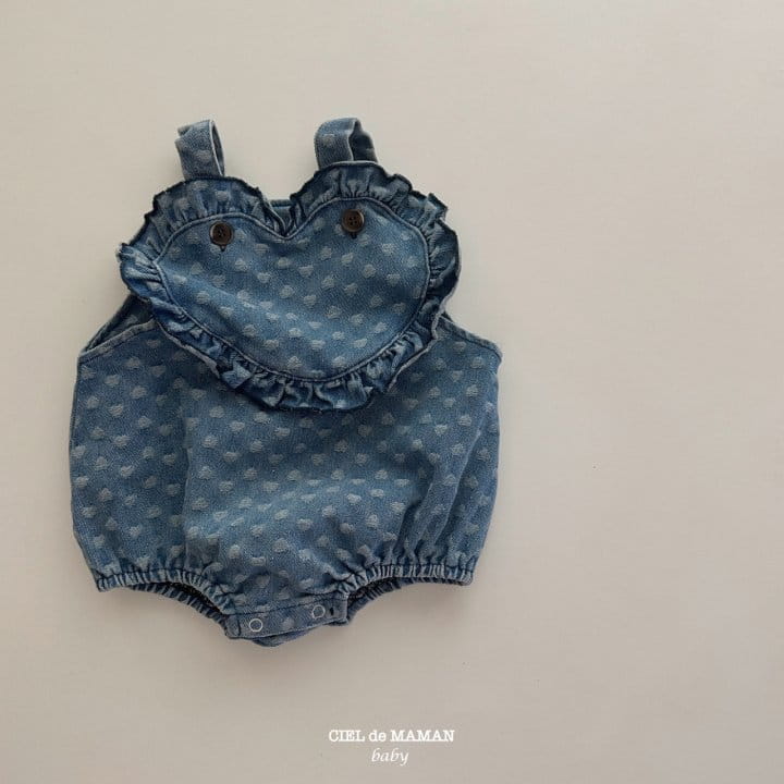 Ciel De Maman - Korean Baby Fashion - #babylifestyle - Heart Denim Bodysuit Ribbon - 8