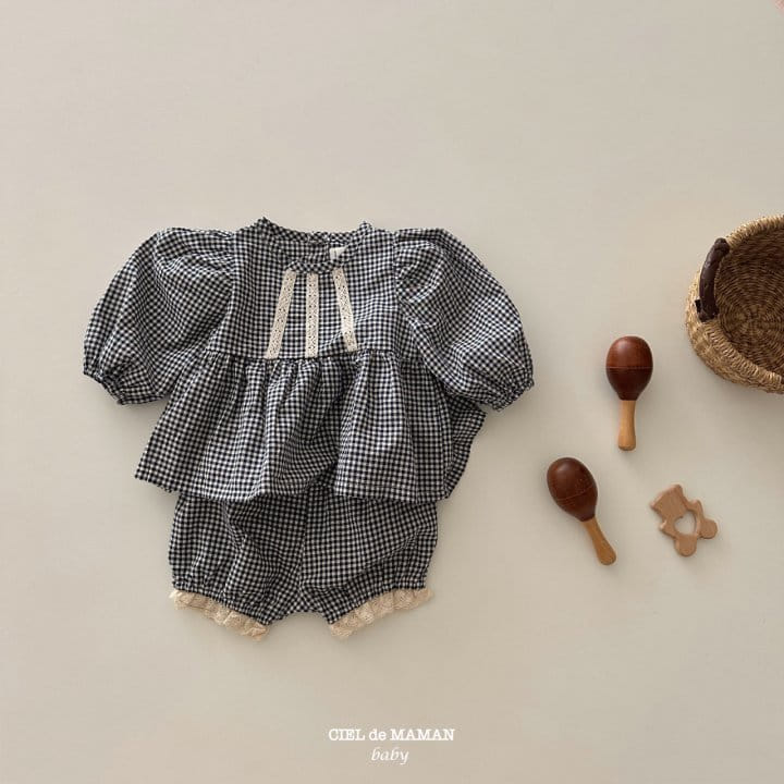 Ciel De Maman - Korean Baby Fashion - #onlinebabyshop - Check Frill Blouse Set