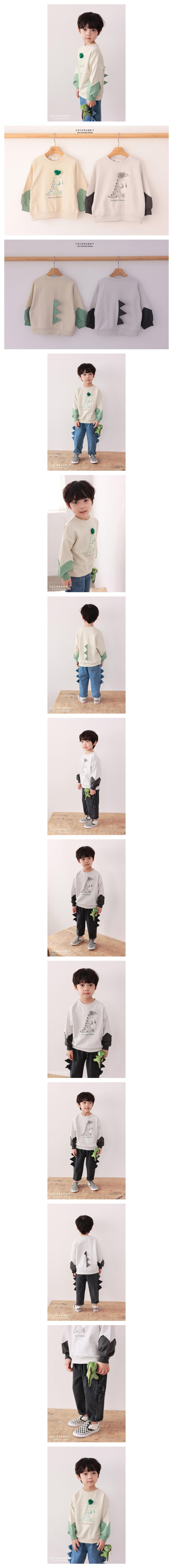 Coco Rabbit - Korean Children Fashion - #designkidswear - Sleeve Color Dino Sweatshirt