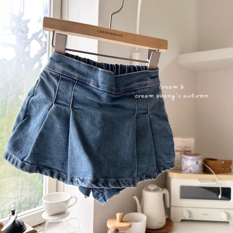 Cream Bbang - Korean Children Fashion - #childrensboutique - Denim Wrap Skirt Pants - 7