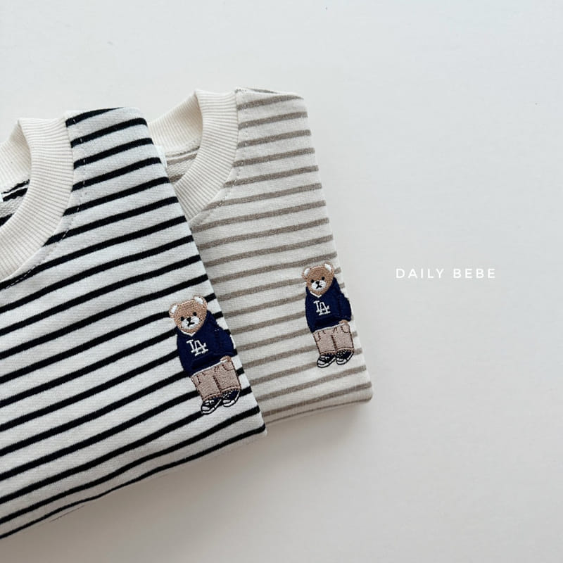 Daily Bebe - Korean Children Fashion - #childofig - Bear Embrodiery Stripes Top Bottom Set - 6