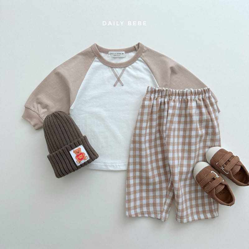 Daily Bebe - Korean Children Fashion - #kidsshorts - Check Raglan Top Bottom Set - 2