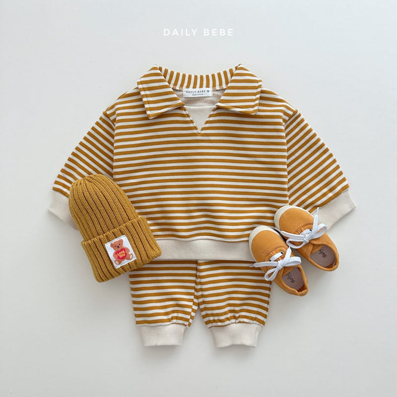 Daily Bebe - Korean Children Fashion - #kidsstore - Stripes Collar Top Bottom Set