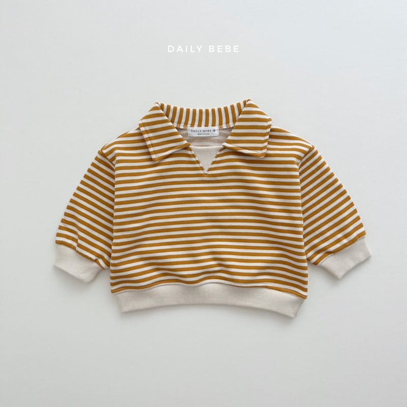 Daily Bebe - Korean Children Fashion - #kidzfashiontrend - Stripes Collar Top Bottom Set - 2