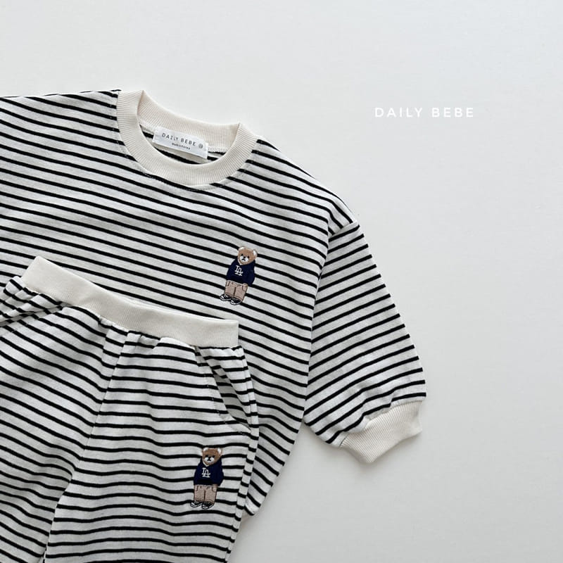 Daily Bebe - Korean Children Fashion - #prettylittlegirls - Bear Embrodiery Stripes Top Bottom Set - 5