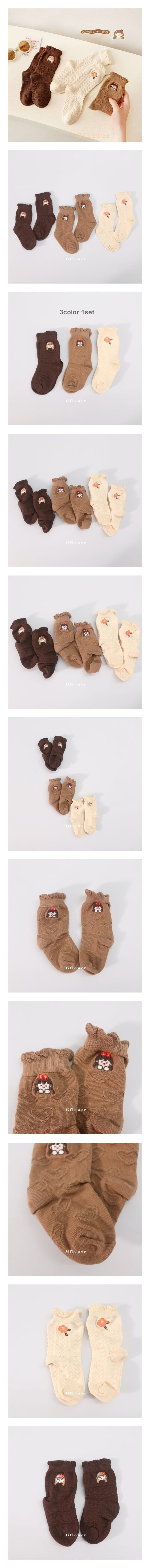 G Flower - Korean Children Fashion - #discoveringself - Brown Embroidery Socks Set