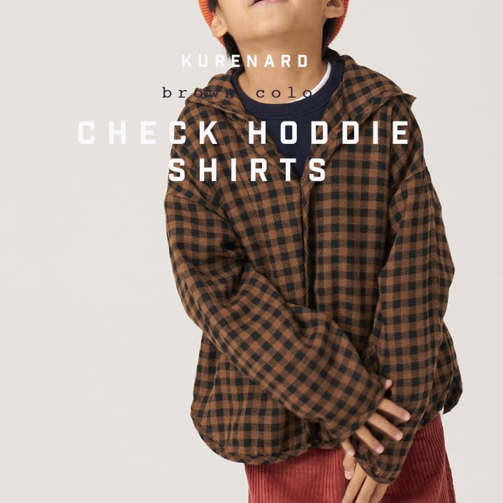 Kurenard - Korean Children Fashion - #todddlerfashion - Check Hoody Shirt