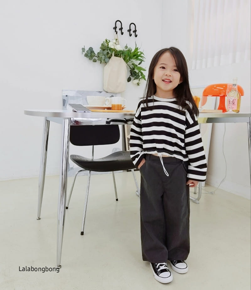 Lalabongbong - Korean Children Fashion - #fashionkids - Stripes Crop Tee - 3