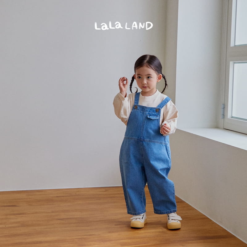 Lalaland - Korean Children Fashion - #prettylittlegirls - Pie Denim Dungarees Pants - 4