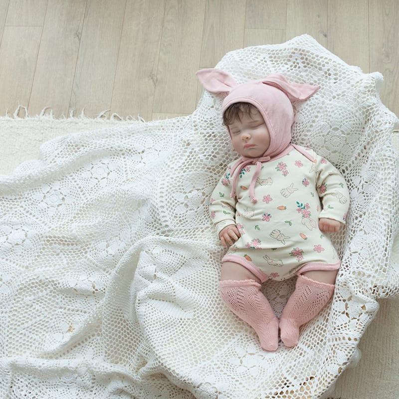Lemonade - Korean Baby Fashion - #babylifestyle - Flower Rabbit Bodysuit with Bonnet - 8