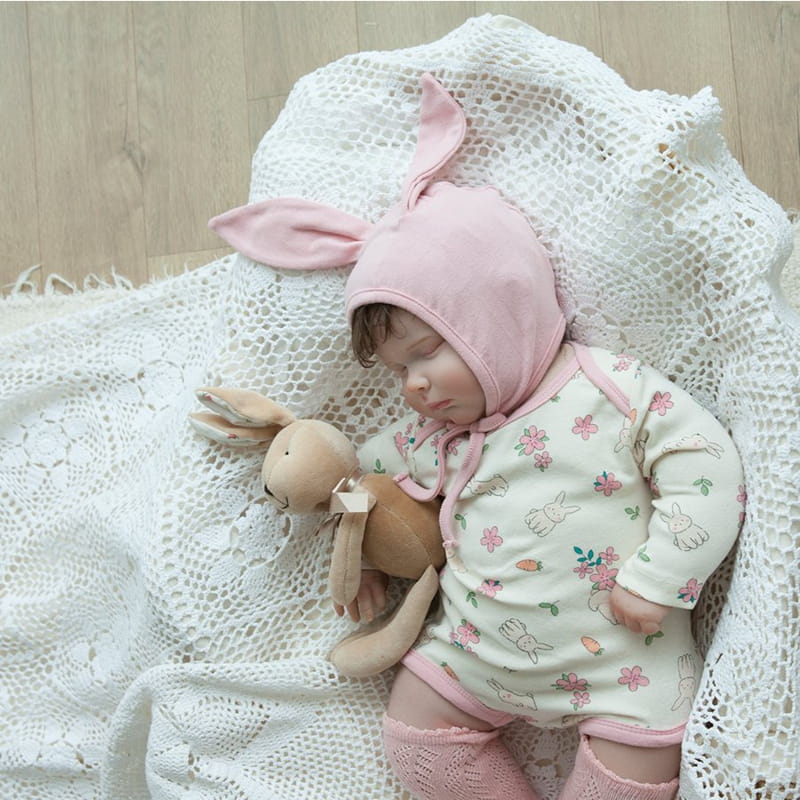Lemonade - Korean Baby Fashion - #babyoutfit - Flower Rabbit Bodysuit with Bonnet - 11