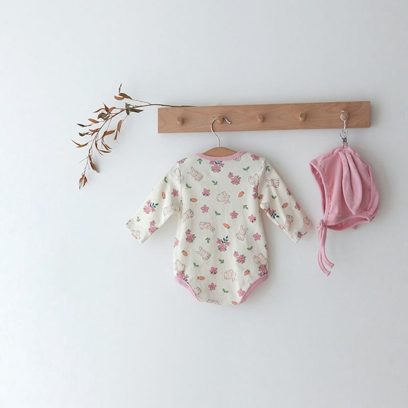 Lemonade - Korean Baby Fashion - #babyoutfit - Flower Rabbit Bodysuit with Bonnet - 12