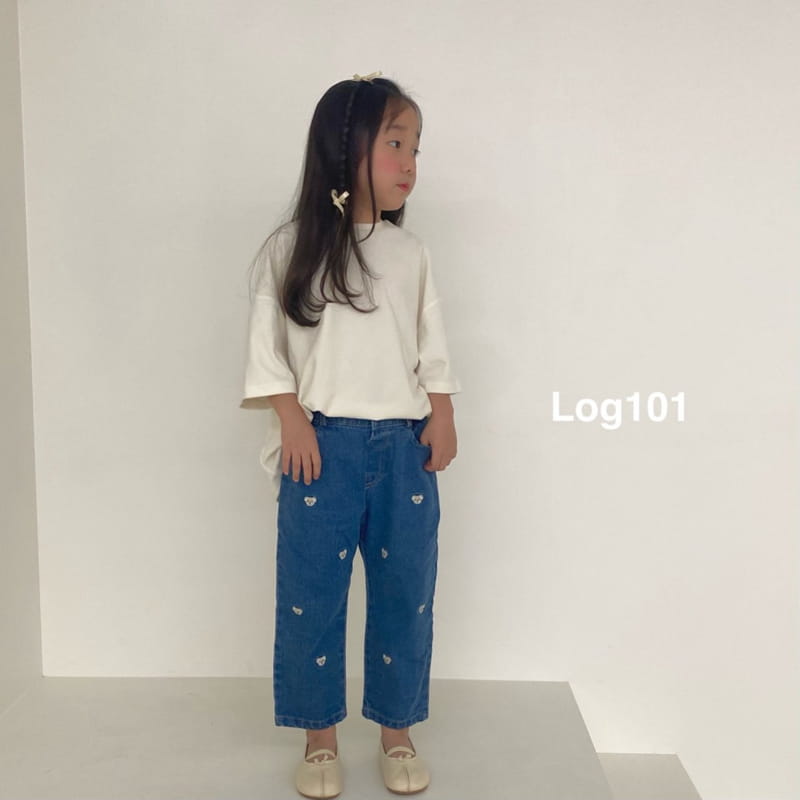 Log101 - Korean Children Fashion - #littlefashionista - Bear Embrodiery Jeans - 5