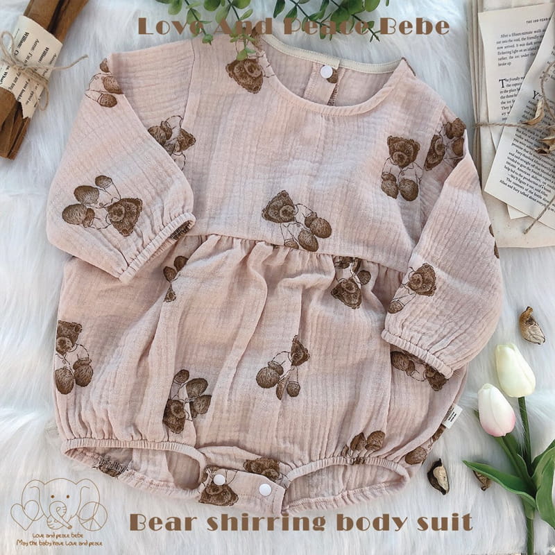 Love And Peace - Korean Baby Fashion - #onlinebabyshop - Bear Shirring Bodysuit - 4