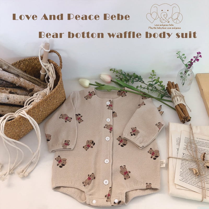Love And Peace - Korean Baby Fashion - #babyboutique - Bear Waffle Bodysuit - 3