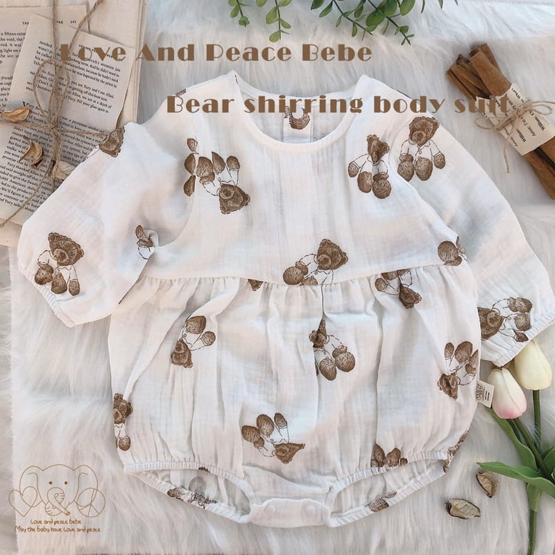 Love And Peace - Korean Baby Fashion - #babyboutiqueclothing - Bear Shirring Bodysuit - 6