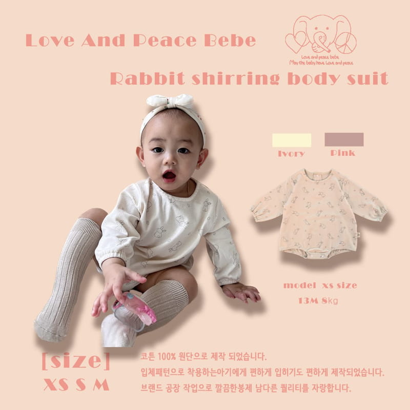 Love And Peace - Korean Baby Fashion - #babyclothing - Rabbit Shirring Bodysuit - 5