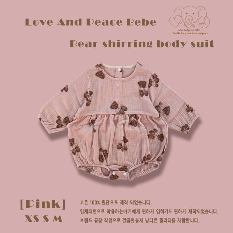 Love And Peace - Korean Baby Fashion - #onlinebabyboutique - Bear Shirring Bodysuit - 2