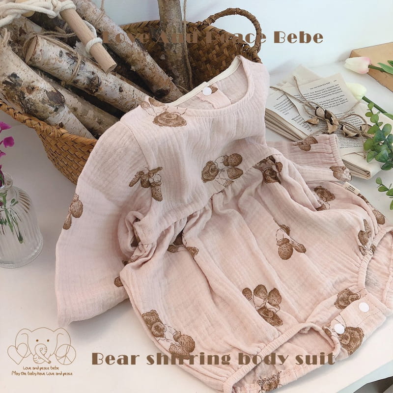 Love And Peace - Korean Baby Fashion - #onlinebabyshop - Bear Shirring Bodysuit - 3