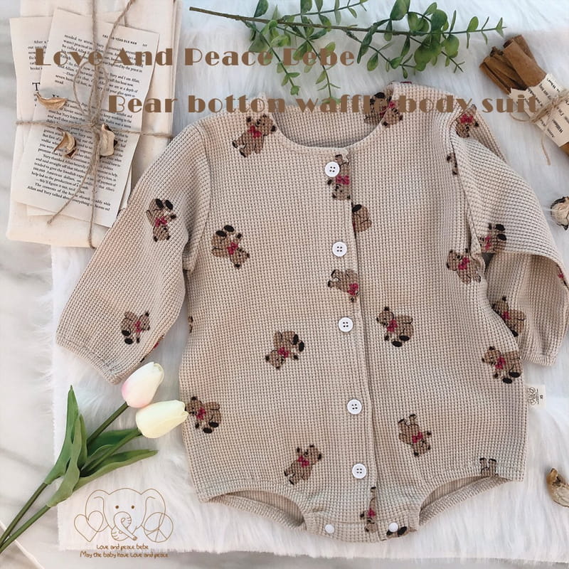 Love And Peace - Korean Baby Fashion - #onlinebabyshop - Bear Waffle Bodysuit - 2
