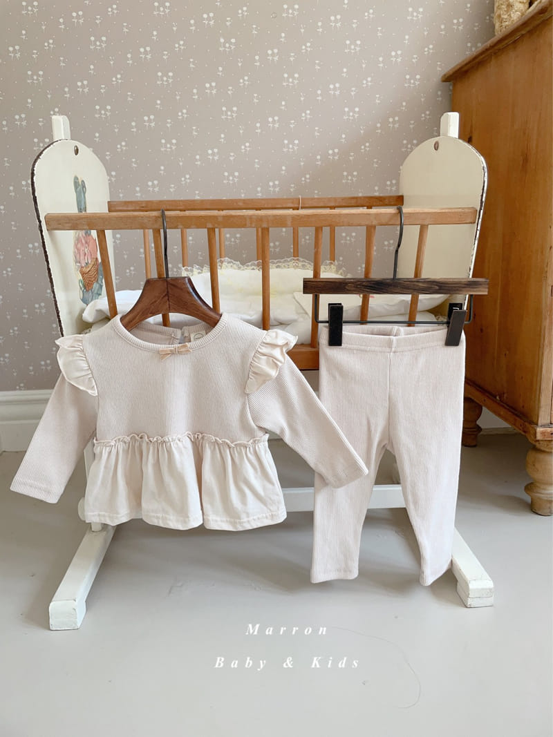Marron Kid - Korean Baby Fashion - #babyoutfit - Ribbon Top Bottom Set - 2