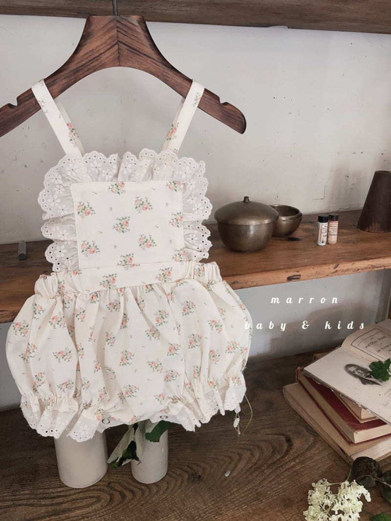 Marron Kid - Korean Baby Fashion - #babyoutfit - Lace Dungaress Bodysuit Flower - 8