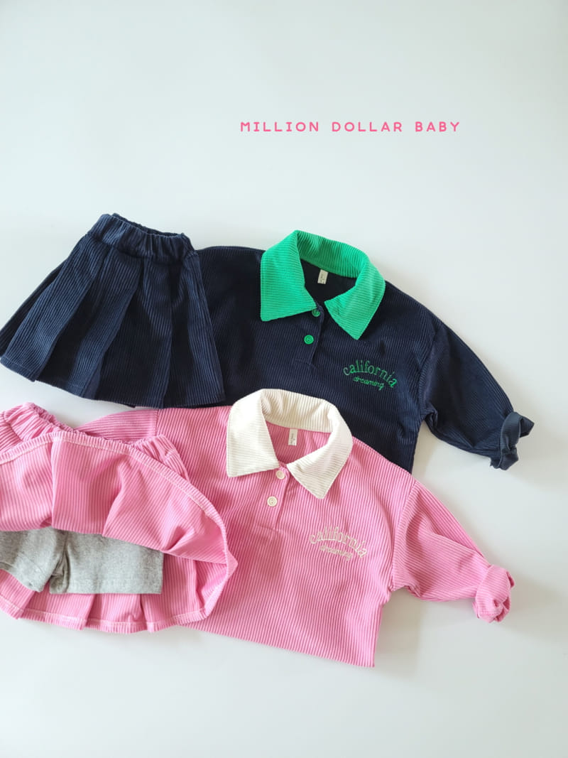 Million Dollar Baby - Korean Children Fashion - #childrensboutique - Rib Collar Skirt Top Bottom Set