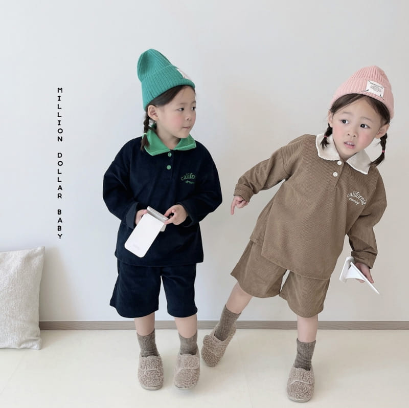 Million Dollar Baby - Korean Children Fashion - #designkidswear - Rib Collar Pants Top Bottom Set - 3