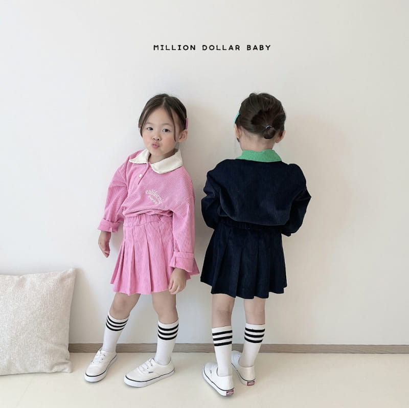 Million Dollar Baby - Korean Children Fashion - #designkidswear - Rib Collar Skirt Top Bottom Set - 2
