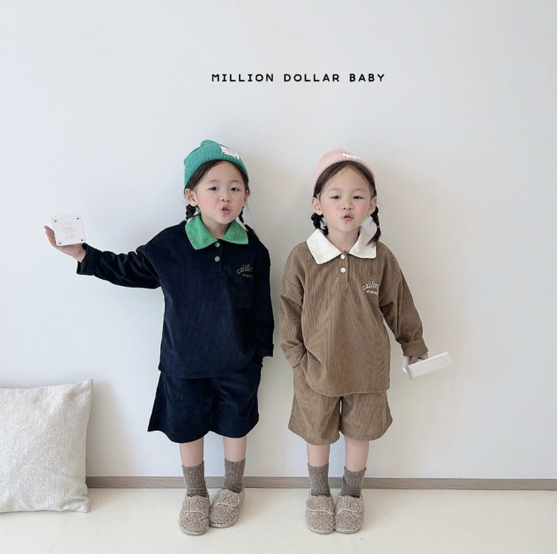 Million Dollar Baby - Korean Children Fashion - #designkidswear - Rib Collar Pants Top Bottom Set - 4