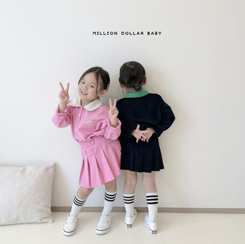 Million Dollar Baby - Korean Children Fashion - #discoveringself - Rib Collar Skirt Top Bottom Set - 3
