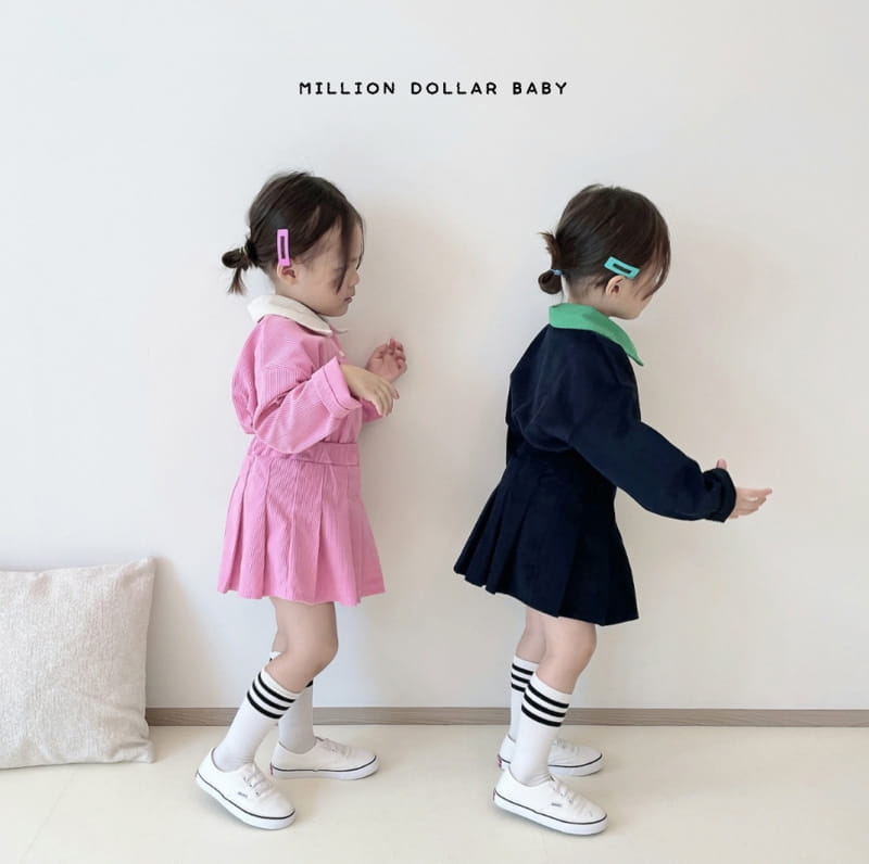 Million Dollar Baby - Korean Children Fashion - #discoveringself - Rib Collar Skirt Top Bottom Set - 4