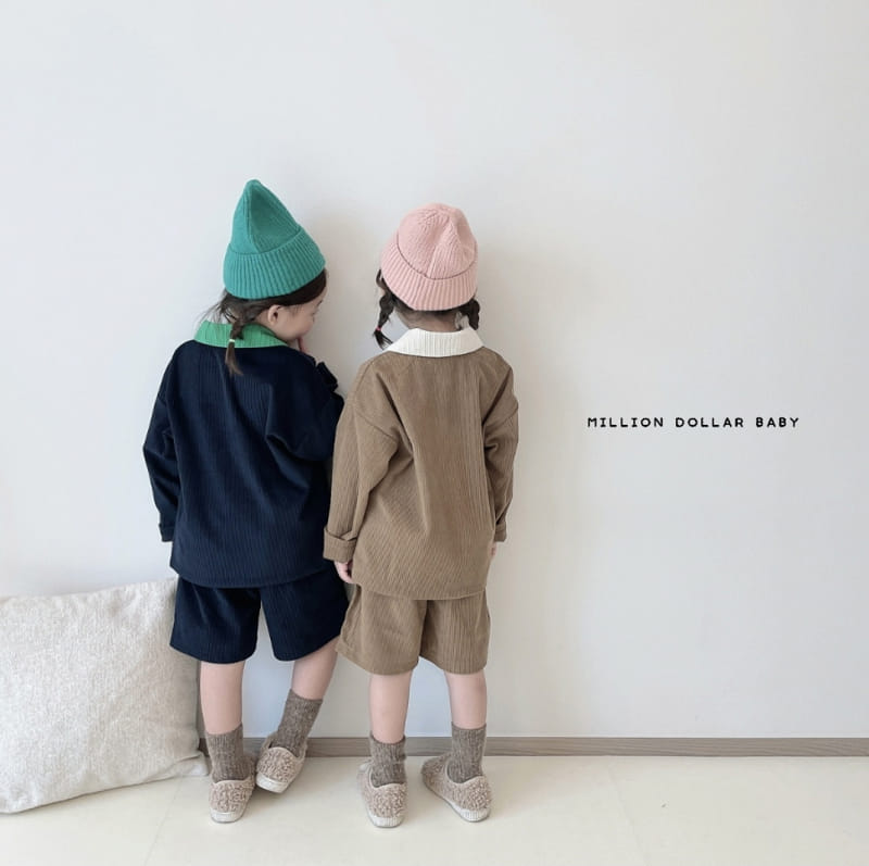 Million Dollar Baby - Korean Children Fashion - #kidsshorts - Rib Collar Pants Top Bottom Set - 6