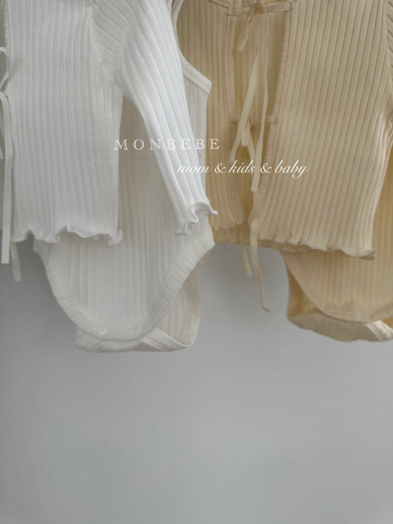 Monbebe - Korean Baby Fashion - #babyclothing - Rib Ribbon Bodysuit Cardigan Set