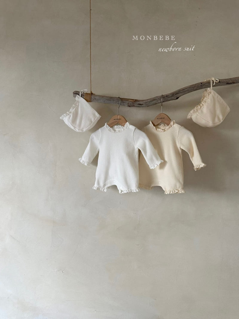 Monbebe - Korean Baby Fashion - #babyclothing - Waffle Bodysuit with Bonnet - 4