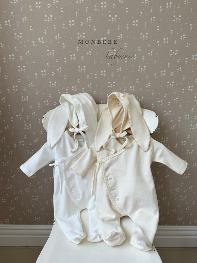 Monbebe - Korean Baby Fashion - #babygirlfashion - Pin Coat Bunny Bodysuit with Bonnet - 4