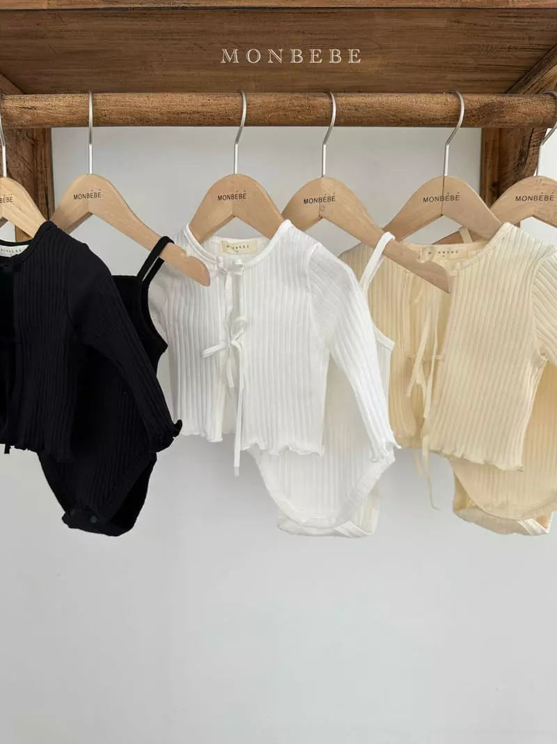 Monbebe - Korean Baby Fashion - #babywear - Rib Ribbon Bodysuit Cardigan Set - 10